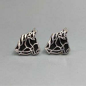 Vintage Horse Head Cuff Links Silver & Black